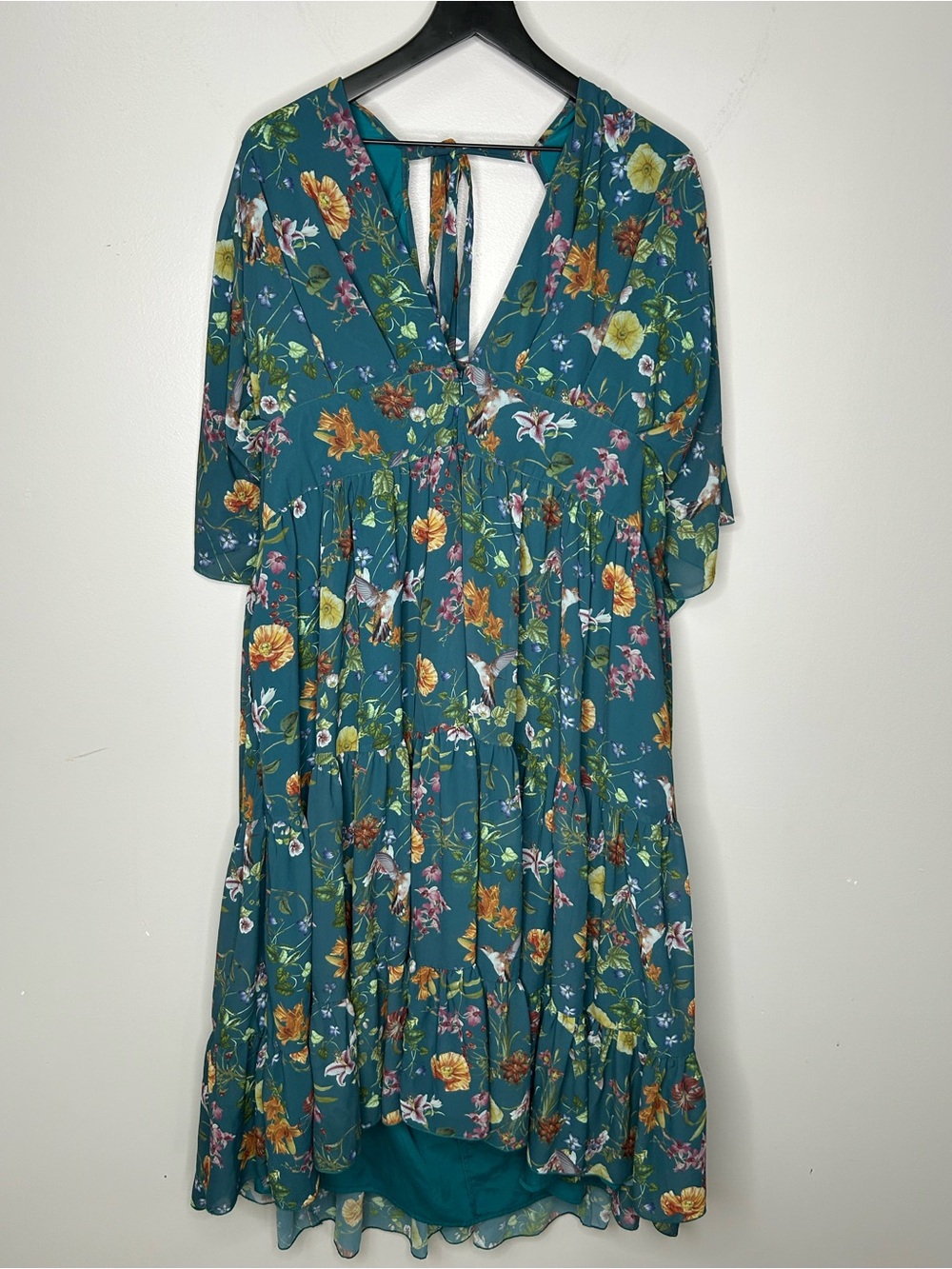 Eshakti Teal Floral Tiered Midi Dress Size 4X